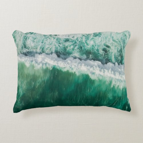 Turquoise Aerial Wave Drone Shot Accent Pillow
