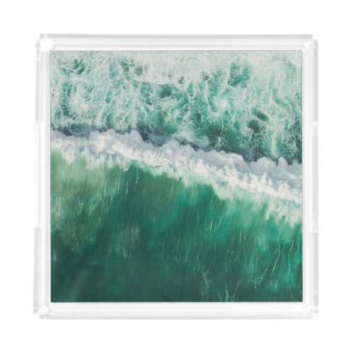 Turquoise Aerial Wave Drone Shot Acrylic Tray
