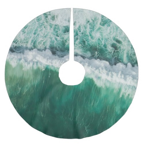 Turquoise Aerial Wave Drone Shot Brushed Polyester Tree Skirt