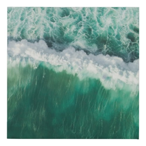 Turquoise Aerial Wave Drone Shot Faux Canvas Print
