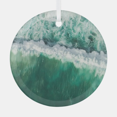 Turquoise Aerial Wave Drone Shot Glass Ornament