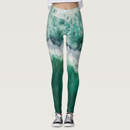 Turquoise Aerial Wave Drone Shot Leggings
