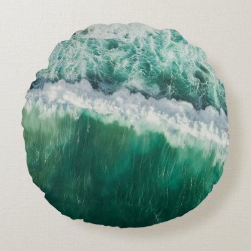 Turquoise Aerial Wave Drone Shot Round Pillow