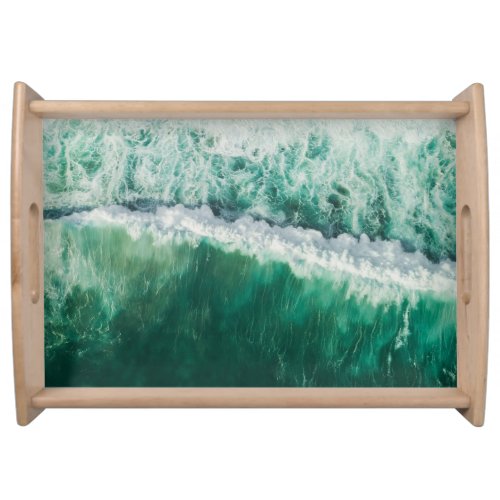 Turquoise Aerial Wave Drone Shot Serving Tray