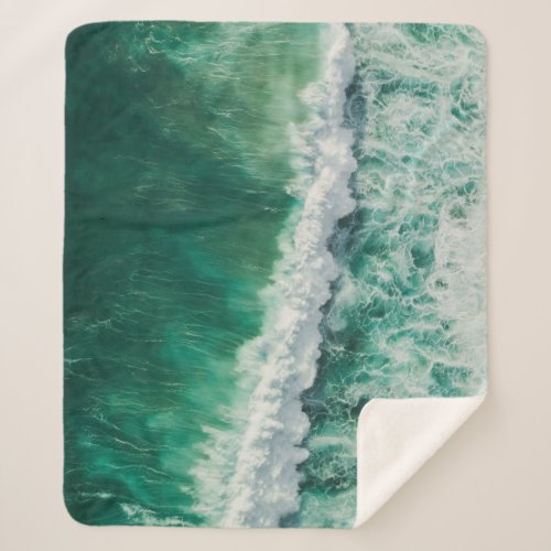 Turquoise Aerial Wave Drone Shot Sherpa Blanket