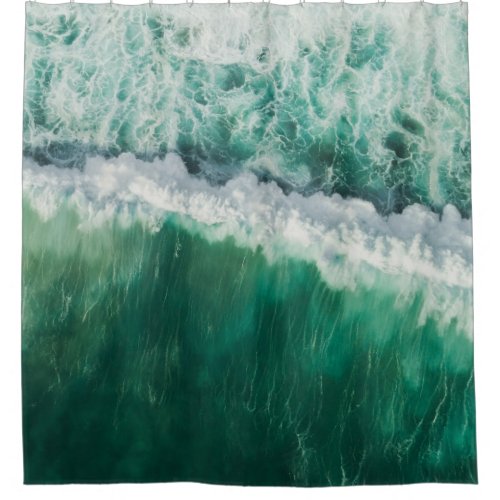 Turquoise Aerial Wave Drone Shot Shower Curtain
