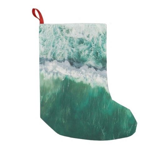 Turquoise Aerial Wave Drone Shot Small Christmas Stocking