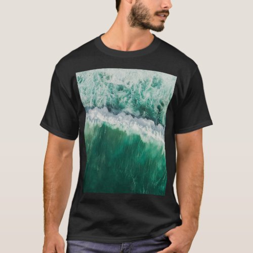 Turquoise Aerial Wave Drone Shot T_Shirt