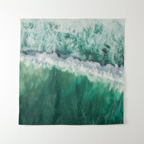Turquoise Aerial Wave Drone Shot Tapestry
