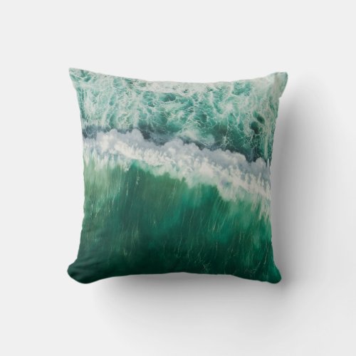 Turquoise Aerial Wave Drone Shot Throw Pillow