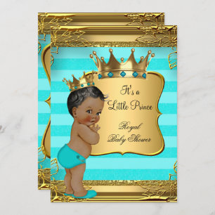 Turquoise African American Prince Baby Shower Invitation