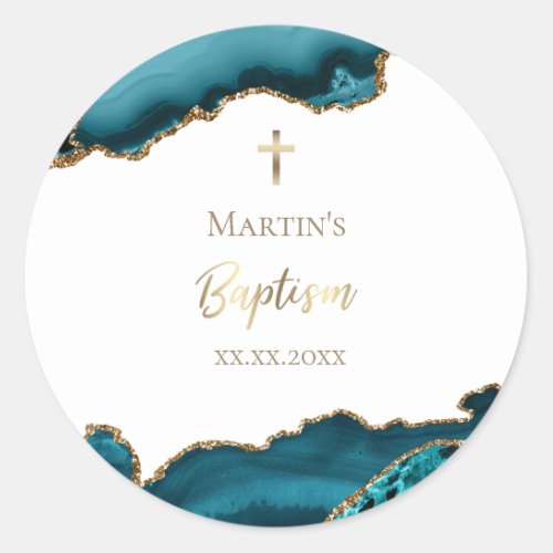 turquoise agate Baptism Classic Round Sticker