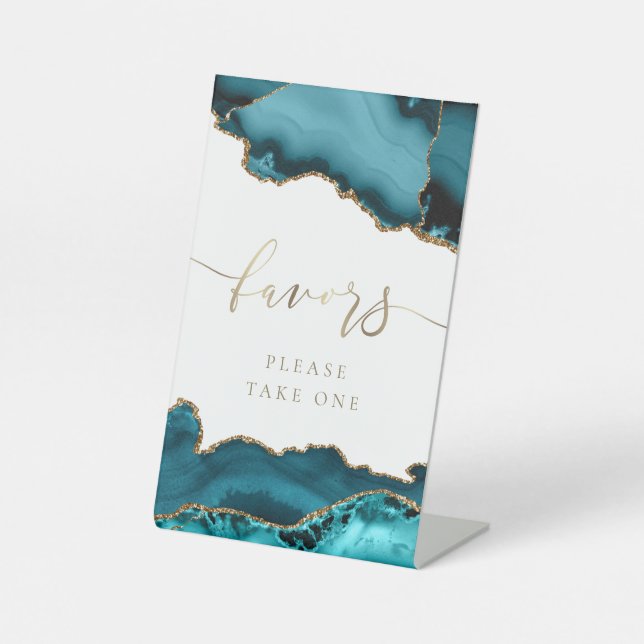 turquoise agate favors pedestal sign (Front)