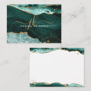 Turquoise Agate Geode Gold Glitter Monogram Script Note Card