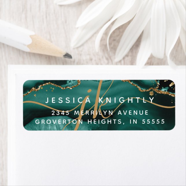 Turquoise Agate Geode Gold Glitter Script Monogram Label (Insitu)