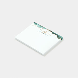 Turquoise Agate Geode Gold Glitter Script Monogram Post-it Notes