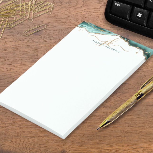 Turquoise Agate Geode Gold Glitter Script Monogram Post-it Notes (Creator Uploaded)