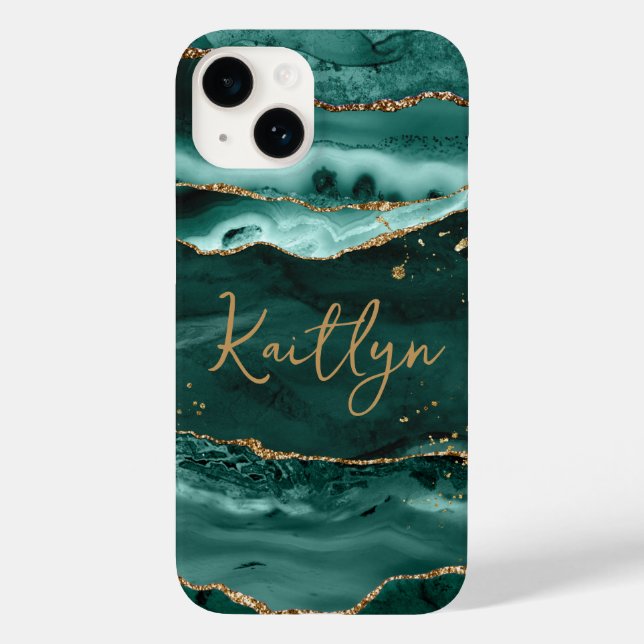  Turquoise Agate Geode Gold Glitter Script Name Case-Mate iPhone Case (Back)