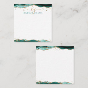 Turquoise Agate Geode Script Monogram Gold Glitter Note Card