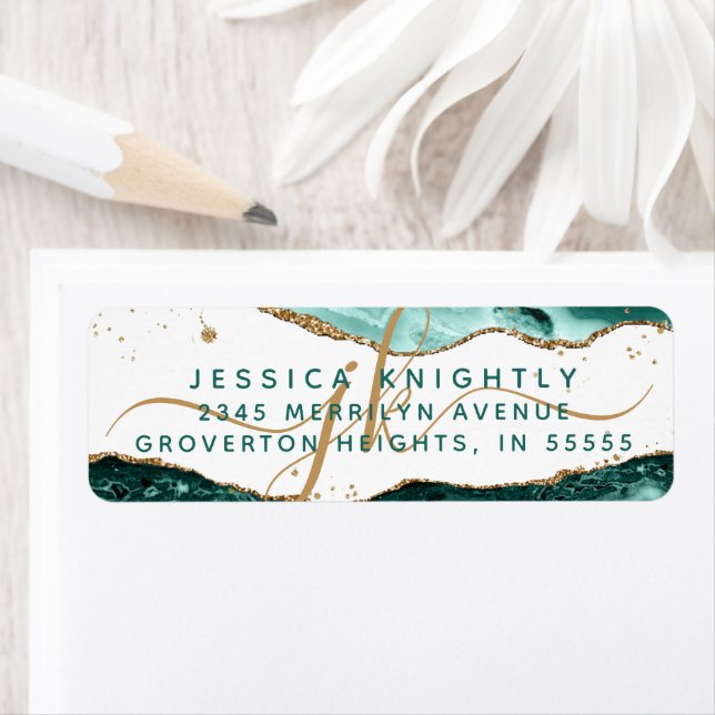 Turquoise Agate Gold Glitter Script Monogram Label (Insitu)