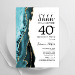 Turquoise Agate Gold White Surprise 40th Birthday Invitation<br><div class="desc">Turquoise,  white and gold agate surprise 40th birthday party invitation. Elegant modern design featuring watercolor agate marble geode background,  faux glitter gold and typography script font. Trendy invite card perfect for a stylish women's bday celebration. Printed Zazzle invitations or instant download digital printable template.</div>