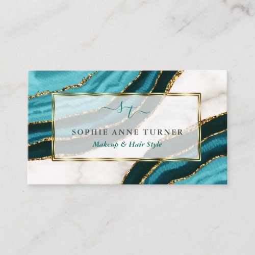 Turquoise Agate Initials Calligraphy Logo Branding Business Card