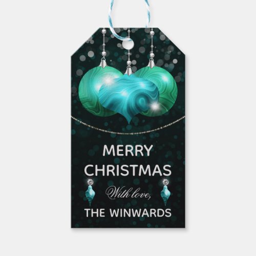 Turquoise Agate  silver Baubles Merry Christmas Gift Tags