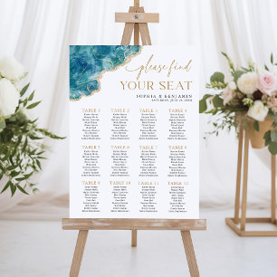 Turquoise Agate Wedding 12 Table Seating Chart  Foam Board