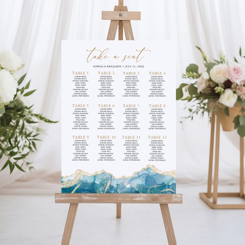 Turquoise Agate Wedding 12 Table Seating Chart Foam Board