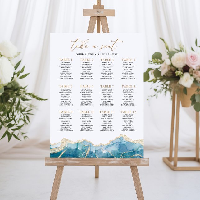 Turquoise Agate Wedding 12 Table Seating Chart Foam Board (Creator Uploaded)