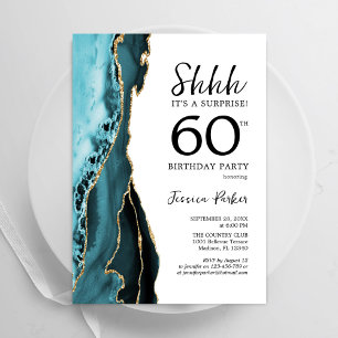 Turquoise Agate White Gold Surprise 60th Birthday Invitation