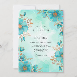 Turquoise Airy Botanical Wedding Invitation