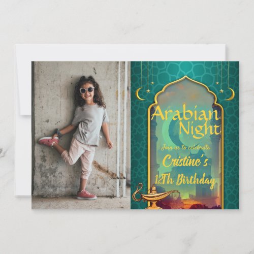Turquoise Aladdin Arabian Night Birthday Photo Invitation