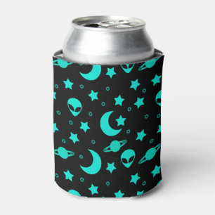 Turquoise Alien Pattern with Stars and Moons Can Cooler