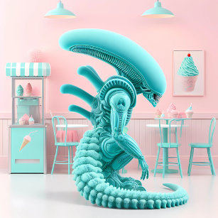 Turquoise Alien Xenomorph  In Ice Cream Parlor 1 Poster