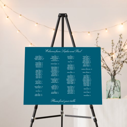 Turquoise Alphabetical Seating Chart Foam Board