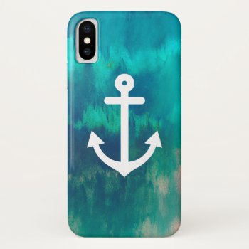 Turquoise Anchor Nautical Iphone Xs Case by OrganicSaturation at Zazzle