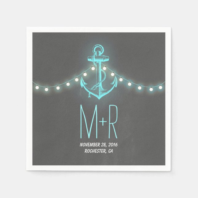 turquoise anchor nautical chalkboard wedding napkins (Front)