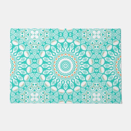 Turquoise and Beige Coastal Mandala Design Doormat