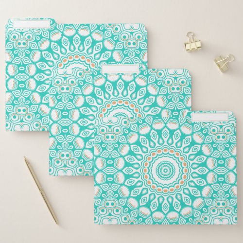 Turquoise and Beige Coastal Medallion Design File Folder