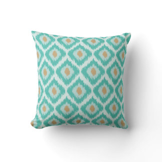 Turquoise And Beige Diamond Ikat Pattern Throw Pillow