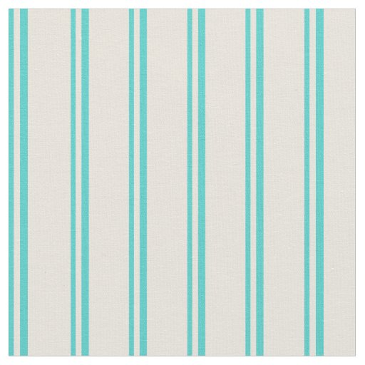 Turquoise and Beige Lined Pattern Fabric