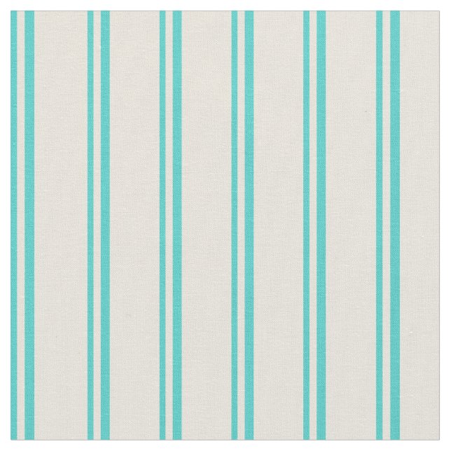 Turquoise and Beige Lined Pattern Fabric (Close Up)