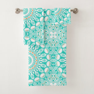 Turquoise and Beige Ocean Mandala Pattern Bath Towel Set