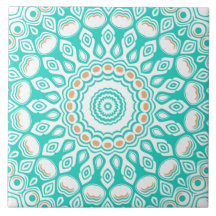 Turquoise and Beige Ocean Mandala Pattern