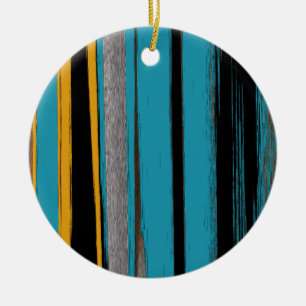 Turquoise And Black - Abstract Art Stripes Ceramic Ornament
