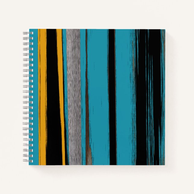 Turquoise And Black - Abstract Art Stripes Notebook (Front)