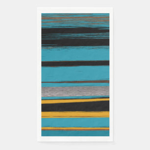 Turquoise And Black - Abstract Art Stripes Paper Guest Towels