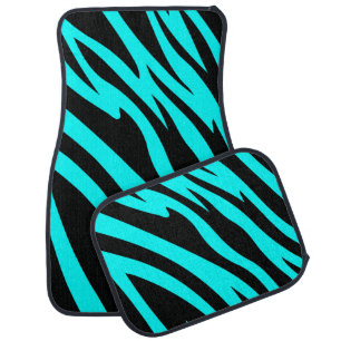 Turquoise and Black animal print  Car Floor Mat