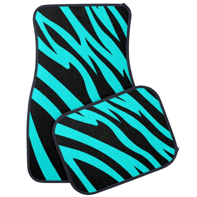 Turquoise and Black animal print  Car Floor Mat (Set)